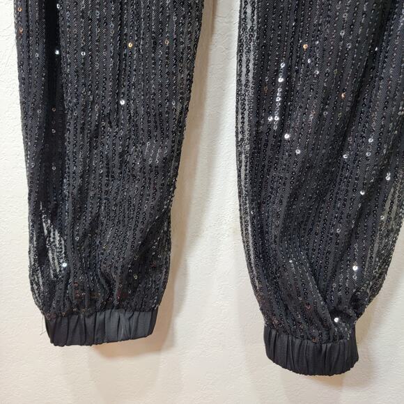 GiGio Black Sequin Joggers M Pants Sparkle Discocore Glam Lined Medium - Picture 13 of 13